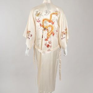 Vintage GOLDEN DRAGON Silk Kimono Robe O/S